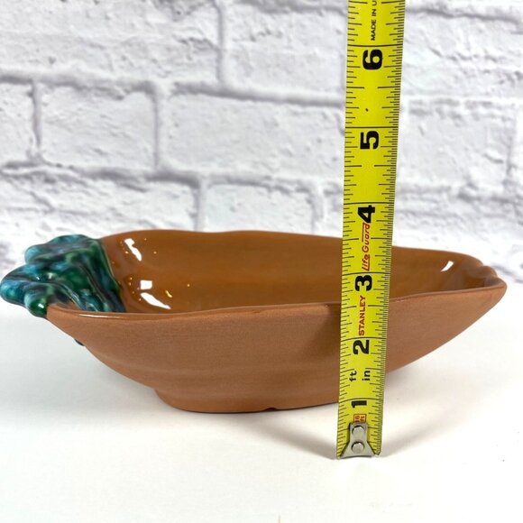 Terracotta Bowl Handcrafted Ceramic Southwest Chili Pepper Green Glaze Vintage - Picture 8 of 11